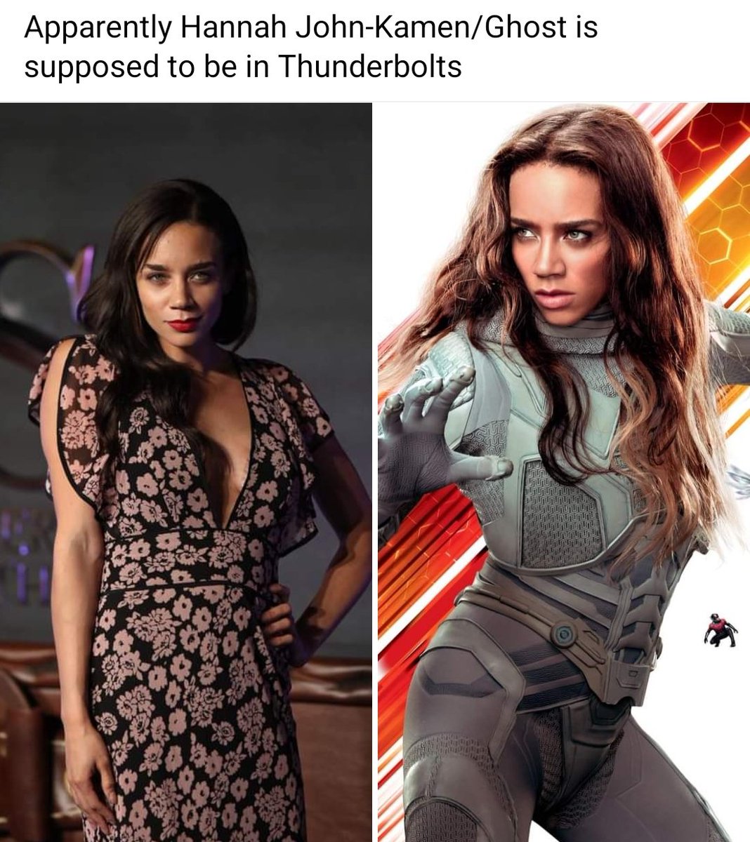 The actress is beautiful in the left but she was so forgettable as Ghost in Ant-Man 2 and I could barely remember at what happened in the movie besides finding Janet in the quantumrealm and Luis.