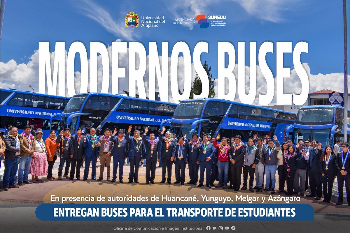 UAltiplano's tweet photo. 📣 En presencia de autoridades de Huancané, Yunguyo, Melgar y Azángaro entregan buses para el transporte de los estudiantes.🚌

Lee la nota completa en ▶️ https://t.co/hHA2irIKZg https://t.co/lduQYOTONz