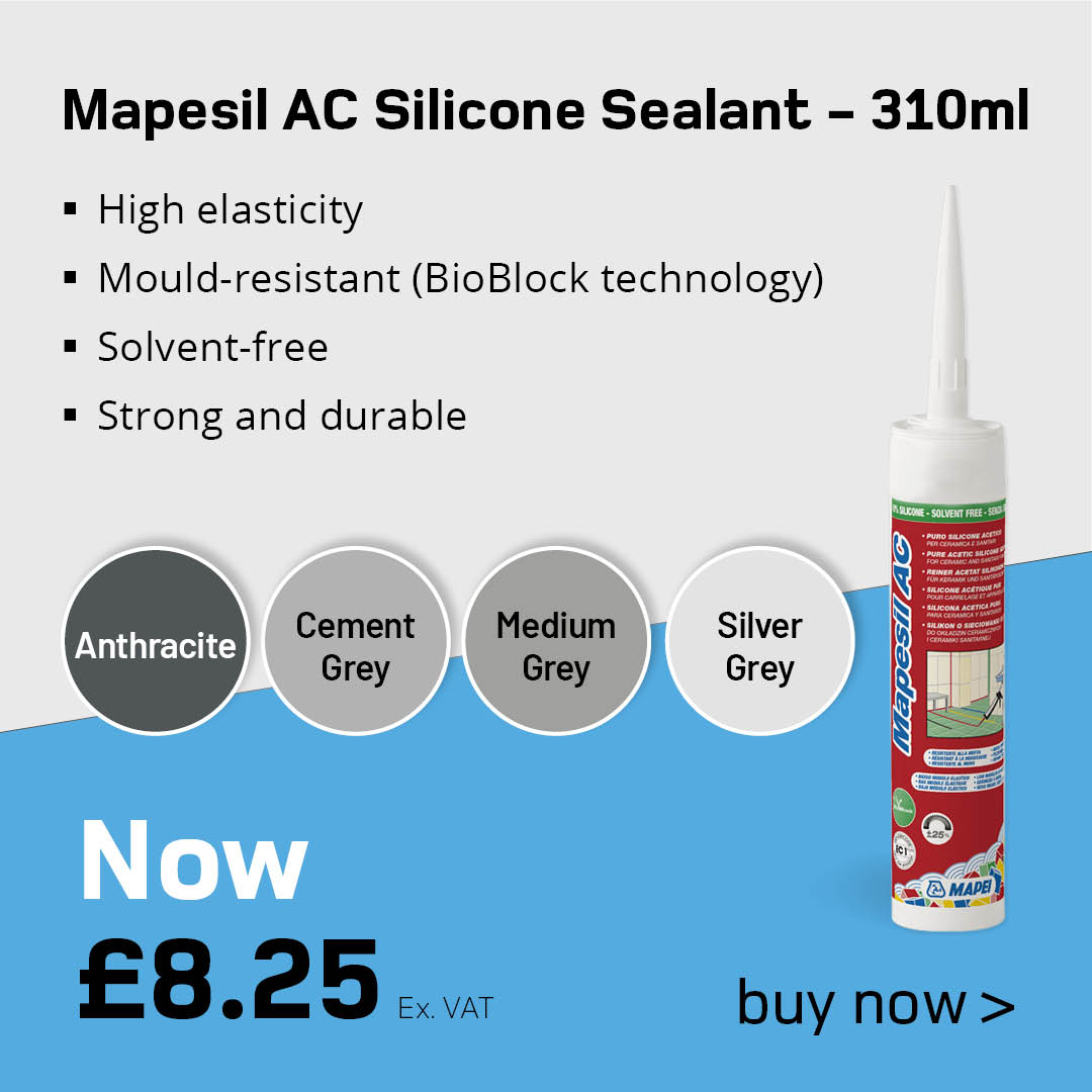 Finish the job right, with Mapesil AC Silicone Sealant! 💥 Now £8.25 ex. vat. Buy now > loom.ly/X16VgpE 
#everydayfairprices #tilingessentials #tilingsupplies