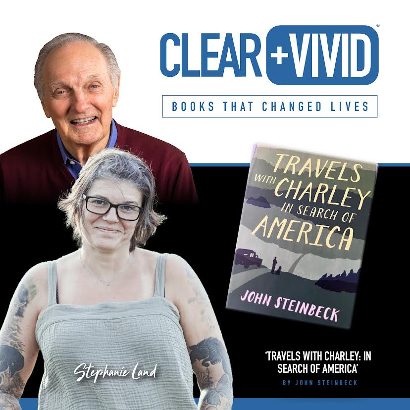 This week on #CVBooksThatChangedLives we have @stepville's choice, 'Travels with Charley: In Search of America', by John Steinbeck. Listen here: bit.ly/46YsmRJ After production costs, all proceeds of #ClearAndVivid go to @AldaCenter. 🗣️💙