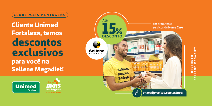 Cliente Unimed Fortaleza tem descontos na <a href="/sellenemegadiet/">Sellene MegaDiet</a>, a megastore de produtos saudáveis da cidade. Aproveite também o bistrô saudável e saboroso. 

Apresente sua carteirinha e garanta seu benefício. 💚
Saiba mais sobre o Clube Mais Vantagens 🔗 unimedfortaleza.com.br/mais