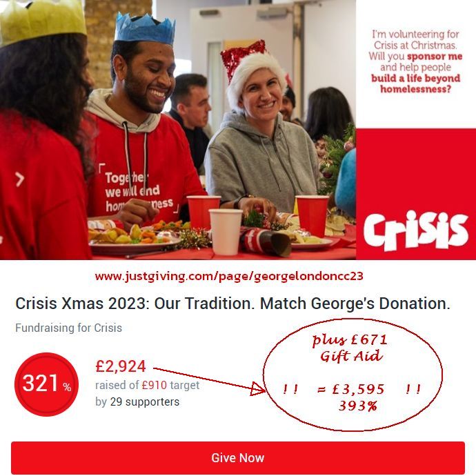 #crisisxmas now halfway through main 2wk project.

This time tomorrow I'll be prepping for my first shift, so... time for a fundraising update.

!! 393% of target !!
!! £3,595.46 !!

So close to 400%...
justgiving.com/page/georgelon……

To all who have.... Luffya! Merry December t'ya!