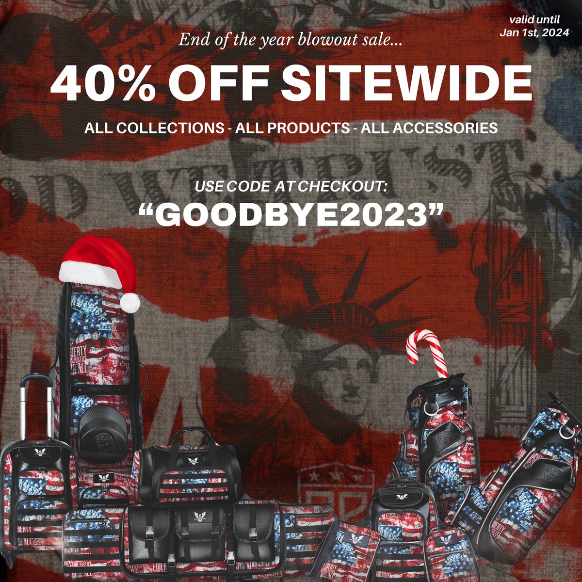 PatriotSubtle's tweet photo. As we close out the year, Get up to 40% OFF sitewide from now until Jan 1st, 2024! 🎄🇺🇸

Use code at checkout: “GOODBYE2023” 👋

All products, all styles, all accessories 🔥
AVAILABLE NOW 

#subtlepatriot #holidaysales #christmasdeals #savebig #savenow #discountshopping #usagear https://t.co/yTAt9hL4rq