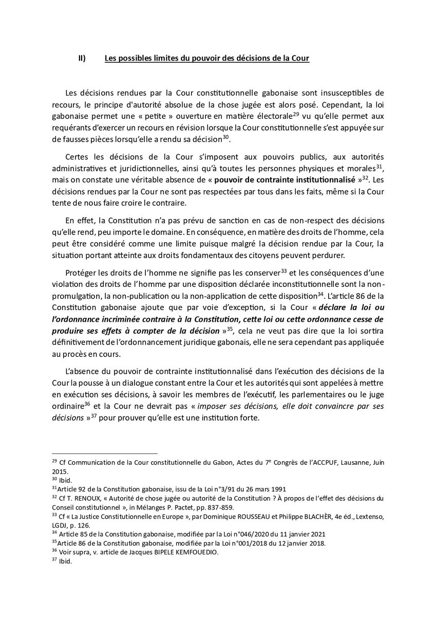 Bonsoir TT241,
On achève la série d’articles sur les textes de référence & le contrôle de constitutionnalité au 🇬🇦 avec une 4e partie portant sur la portée des décisions rendues par la Cour constitutionnelle.
La suite est en dessous 👇🏾⬇️
Bonne lecture !
#RT #ResPublicaGabon