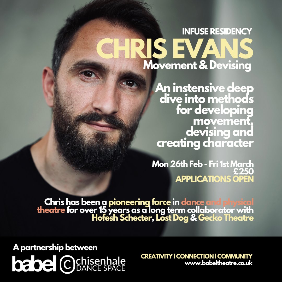 Babel Theatre (@babel_theatre) on Twitter photo Start 2024 off by applying to our INFUSE residency with Chris Evans.
Applications have been rolling in and spaces have been offered for this incredible residency <a href="/ChisenhaleDance/">Chisenhale Dance</a>
You don't want to miss it so get your application in now.
🎟️LINK IN BIO Start 2024 off by applying to our INFUSE residency with Chris Evans.
Applications have been rolling in and spaces have been offered for this incredible residency <a href="/ChisenhaleDance/">Chisenhale Dance</a>
You don't want to miss it so get your application in now.
🎟️LINK IN BIO
