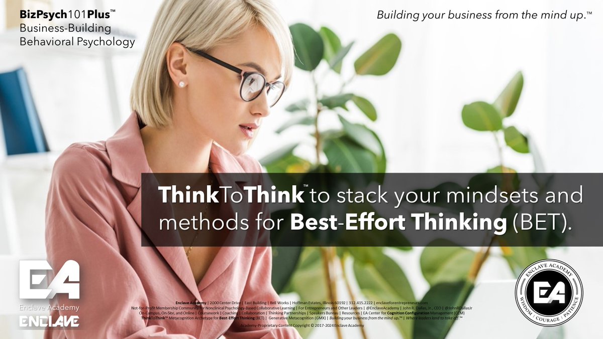 JohnRDallasJr's tweet photo. In #NewYear2024, "stack your thinking" in your favor. BET on your #BestEffortThinking (BET). Stack learned mindsets and specific thinking methods—against cognitive biases you know or suspect muddle your thinking. #Metacognition is "thinking about thinking's thinking." It works! https://t.co/34KIThQFMK
