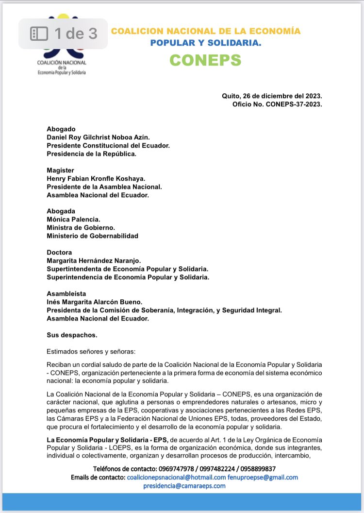 FENASPE1's tweet photo. 🔴🔴🔴
Sr.Presidente @DanielNoboaOk conjuntamente con organizaciones d economía popular y solidaria #CONEPS, decimos #NO al “monopolio” los servicios d #SegPrivada
Solicitamos la aprobación #INTEGRA d la #LeySegPrivada q pretende ser trastocada x interés oscuros
@Palencia3Monica https://t.co/RcDyL7wkJ9