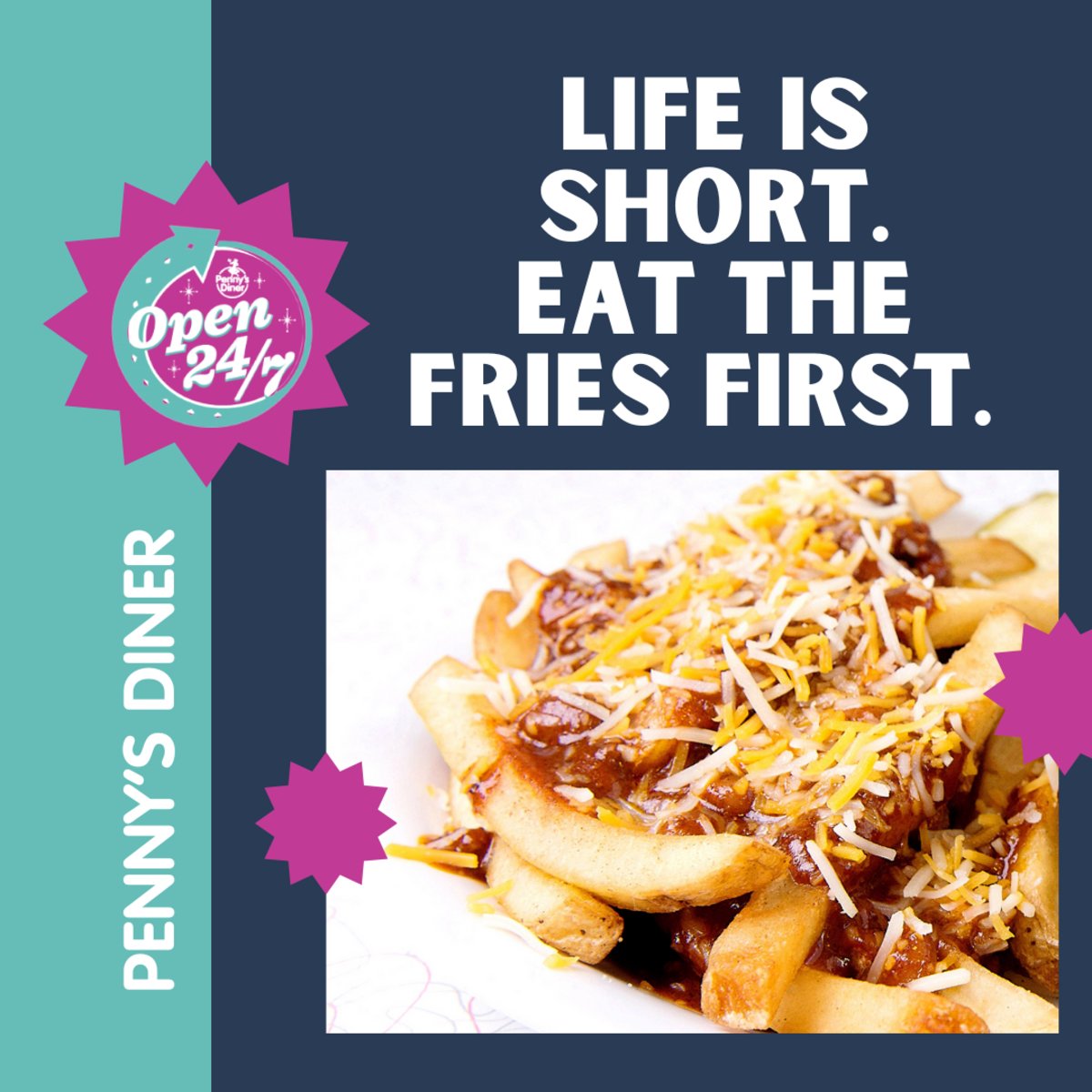 Like we always say at Penny's Diner Cheyenne, chili cheese the day! Stop by and kick off your feast with a basket of our legendary #chilicheesefries. Get 'em while they're hot!🔥🍟 #PennysDiner