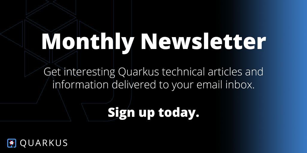 Sign up to get our monthly newsletter delivered to your inbox with the latest technical articles and info. Don't worry, this mailing list is never shared and is ONLY used for the newsletter. You won't receive any garbage sales emails from us... ever! bit.ly/quarkusnewslet…