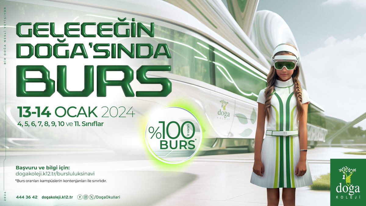 #GeleceğinDoğası
Bursluluk Sınavı'na başvur %💯'e varan burs imkânından yararlan❗️
Sınava başvuru ve bilgi için; bursluluksinavi.dogakoleji.k12.tr