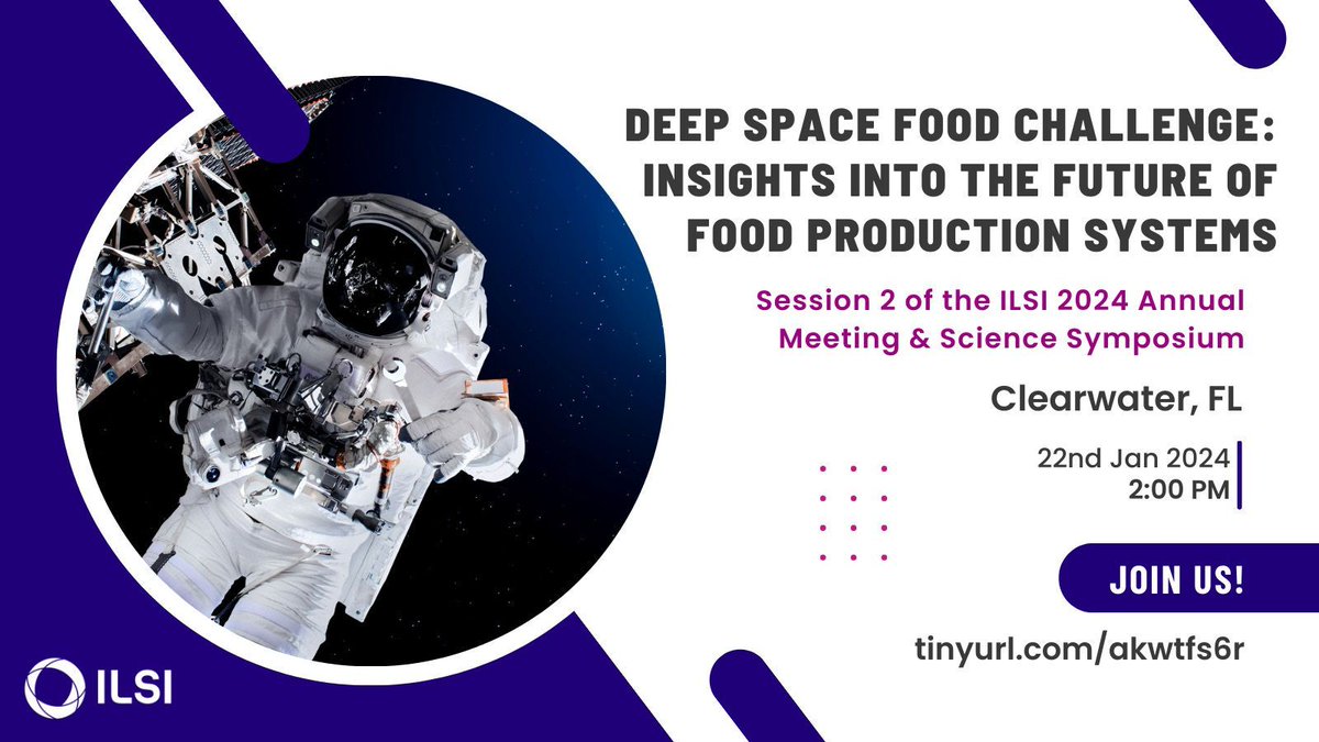 🪐 Want to learn more about #food and #DeepSpace? 🛰️ 👩‍🚀 Join us for a #scientific session at #ILSI2024 where experts will discuss the @DeepSpaceFood Challenge and the future of #FoodSystems. 🍎 ilsi.org/events/ilsi-20… #space #exploration #event #nutrition #future