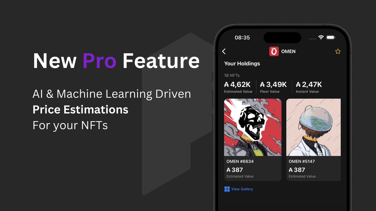 PokiPortfolio's tweet photo. 🚀 New Pro Feature Alert 🚀

Poki now features AI-Powered 🤖 Price Estimations for your NFTs, providing data driven value insights. Stay ahead in the NFT game with our cutting-edge machine learning model.

Now available on iOS, Android and in the Browser. 🥳

$ADA #Cardano

1/5 https://t.co/YPWFyazUQ6