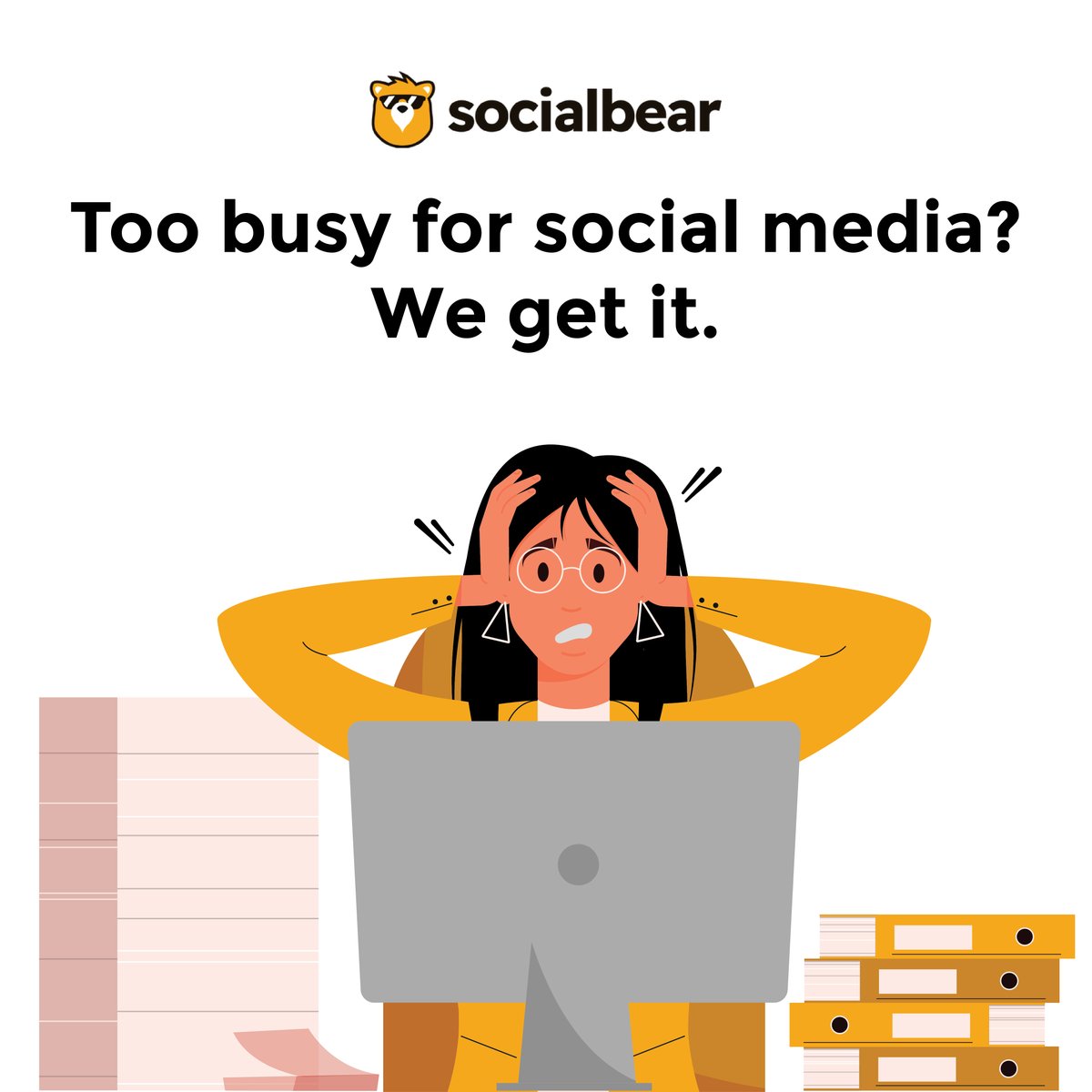 Socialbeario's tweet photo. Don't let the holiday stress overwhelm you🙉 We're here to help with your social media campaign needs! 

#socialmedia #marketing #contentcreation https://t.co/BNa0Z7ejtc