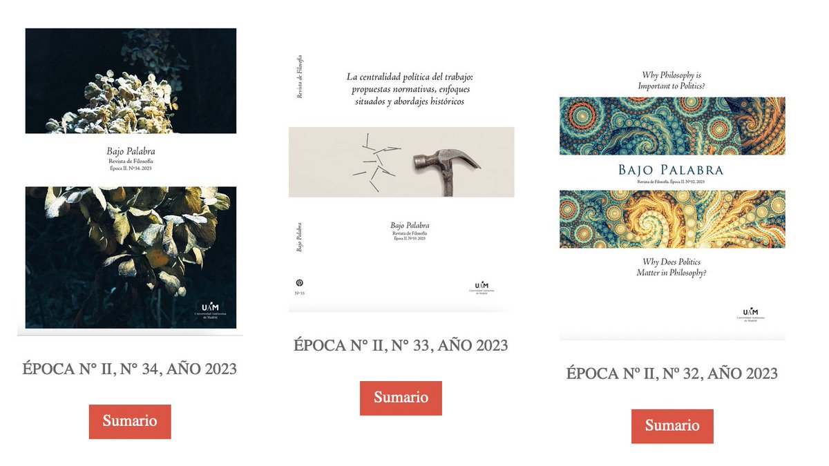 📣📣📣 Es muy grato para el equipo editorial de BAJO PALABRA. Revista de Filosofía 📘anunciar que ya están en abierto los nuevos números 32, 33 y 34, año 2023 📚<a href="/UAM_Ediciones/">UAM EDICIONES</a> 
🖊️Pueden consultar la TABLA DE CONTENIDOS en  👉 revistas.uam.es/bajopalabra/is… y en bajopalabra.es