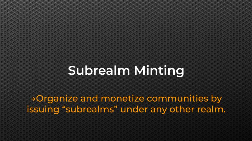 atomicalsxyz's tweet photo. The Atomicals #Realm +Name System is the world's first practical alternative to the centralized Domain Name System (DNS) that can actually go mainstream. 

Claim your +Name for your brand, username, websites and projects. The beginning of decentralized Social Profiles is here. Easily create hierarchies and spin off different divisions - each subrealm is it's own NFT Digital Object that has same properties as all Realms.

The decentralized identity (DID) system we always wanted, built right on #Bitcoin natively.

Permanent and Decentralized Naming has arrived with zero centralized parties.

Mint and claim your +name secured on Bitcoin with #Bitwork and decentralized indexing.

This is the Digital Sovereignty Revolution. The power of #Atomicals and #Realms is about to be unleashed.

Who will be the first wallet to support Realm +names to the fullest potential?

#DigitalObjects #Hyperbitcoinization