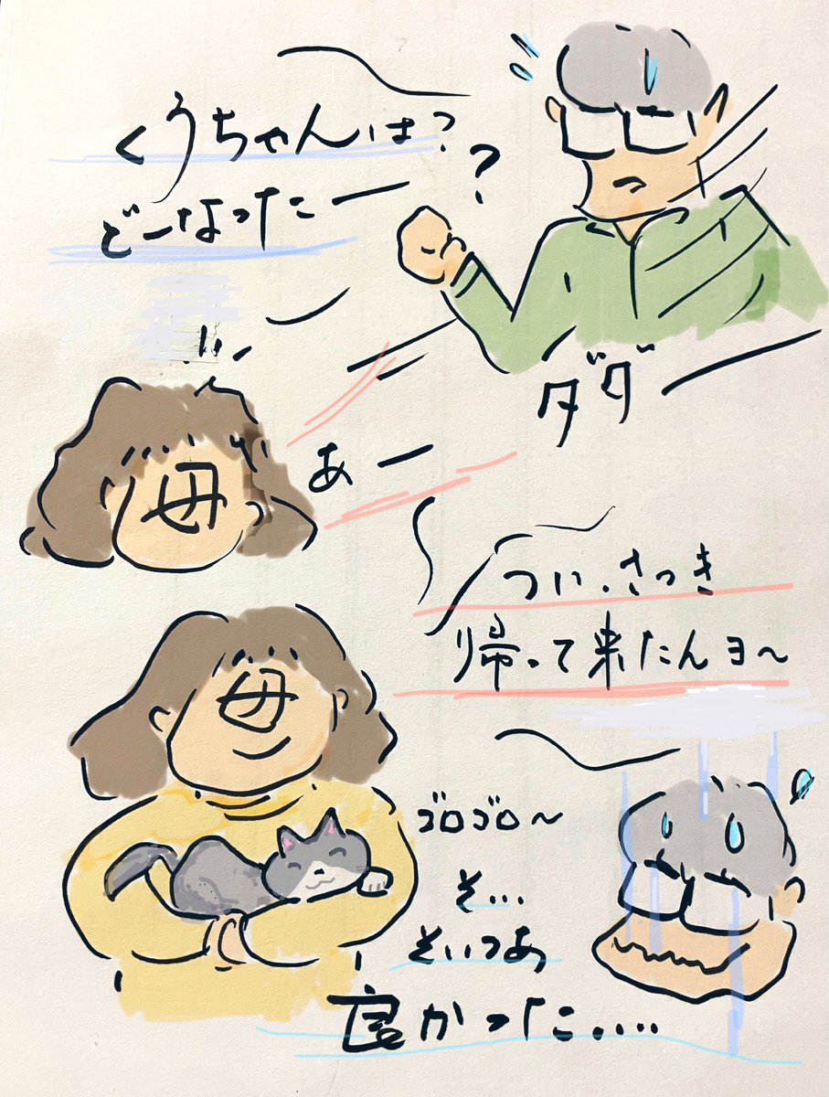 Still_walk_on's tweet photo. とある休日。
実家の猫が行方不明に！
たいへんだ💦！急がなきゃ💦！！

#4コマ #漫画 #イラスト #年末 #休日 #実家 #猫 #行方不明 #冬空 #慌てて #駆けつける #そして #拍子抜け #イラスト好きな人と繋がりたい #猫好きさんと繋がりたい #漫画が読めるハッシュタグ #thanks https://t.co/iPMJ88biFs