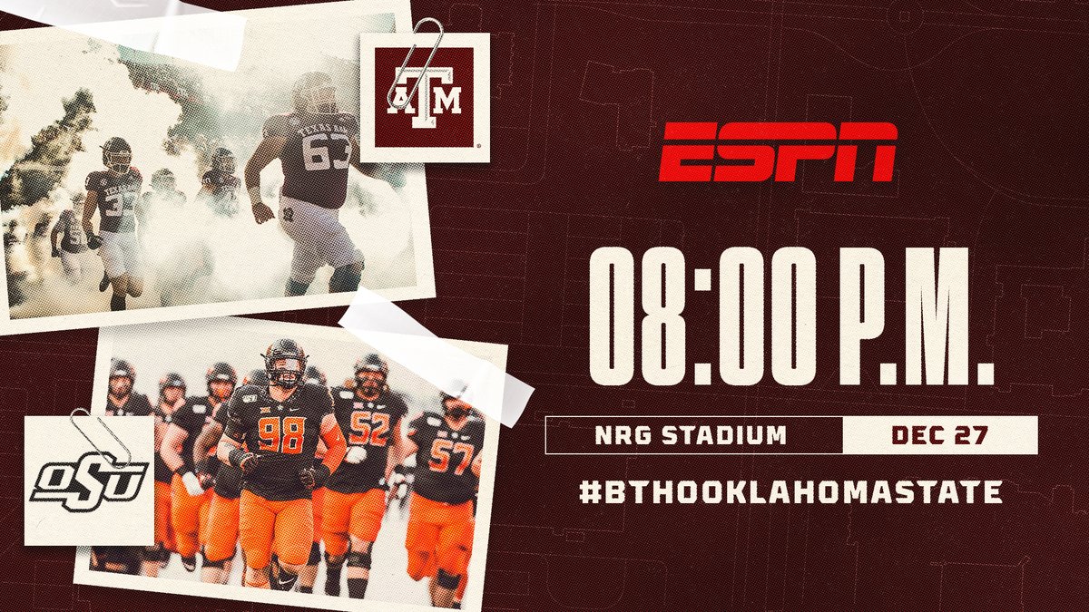 Happy <a href="/TexasBowl/">Kinder's Texas Bowl</a> Game Day, Aggies! 

Your Aggies are taking on Oklahoma State in Houston tonight! #BTHOOklahomaState