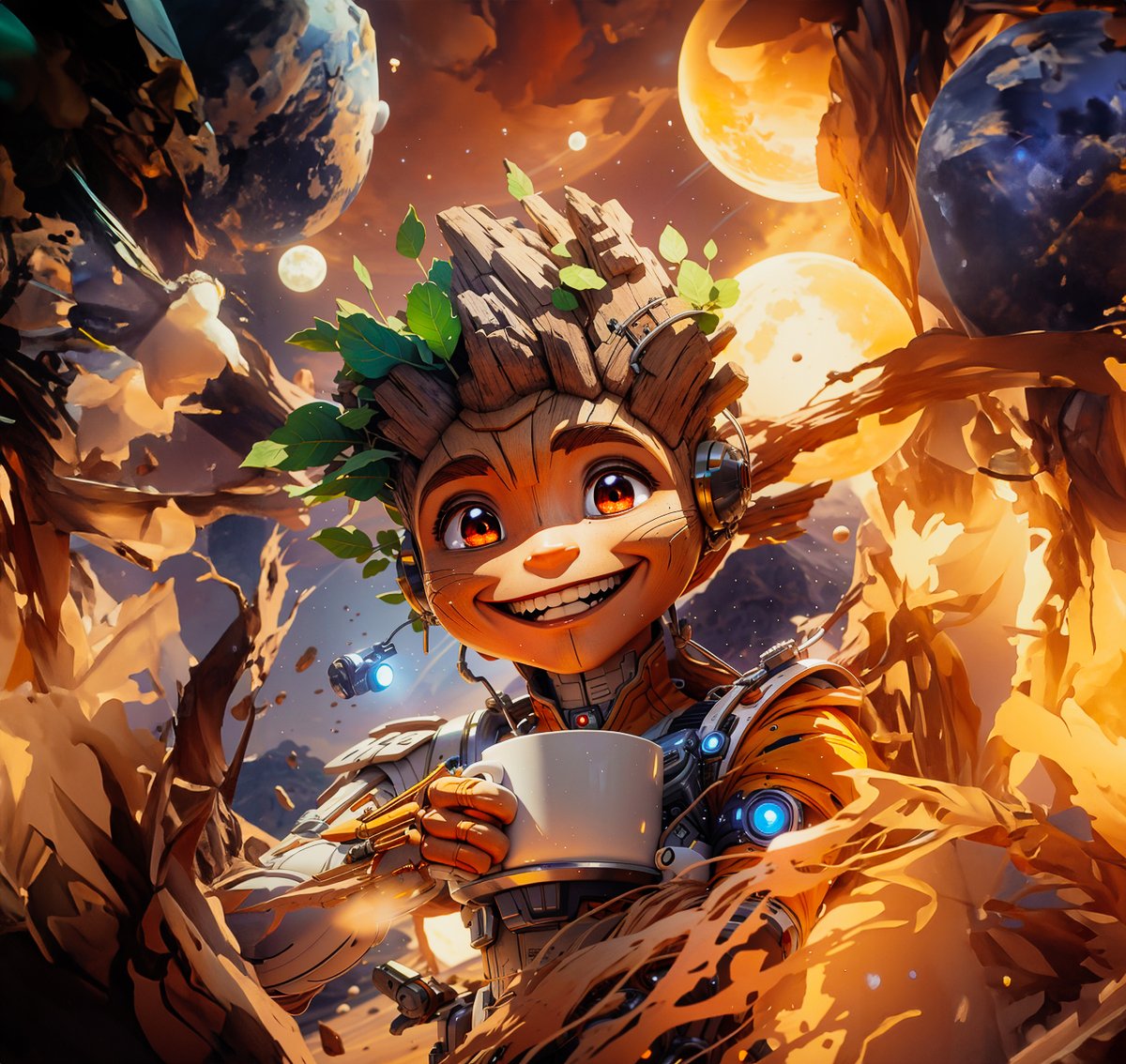 ElectroKendjiro's tweet photo. GROOT'S ZEN IN THE COSMOS
QUOTE:“I'm Groot”    

#AI #AIArt #AIArtGallery #AIArtistCommunity #Imgroot #grootman