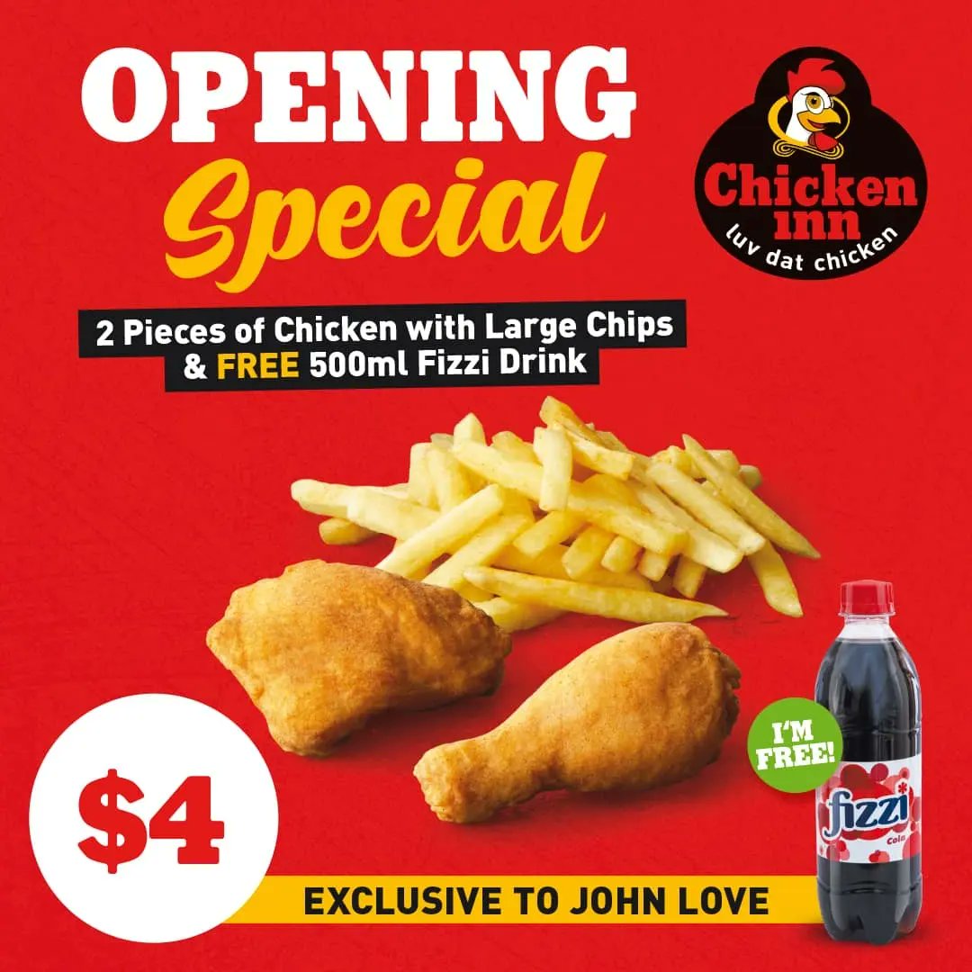 ChickenInnZW's tweet photo. The holidays just got a whole lot more special, and Chicken Inn is here to spread the love! Join us as we celebrate our special openings at Chicken Inn Kwekwe Mbizo 4, Chicken Inn Macs Main, and Chicken Inn John Love.

#ChickenInnZim #luvdatchickenchristmas 
#TeamInnGang https://t.co/KxZFGCHT4H