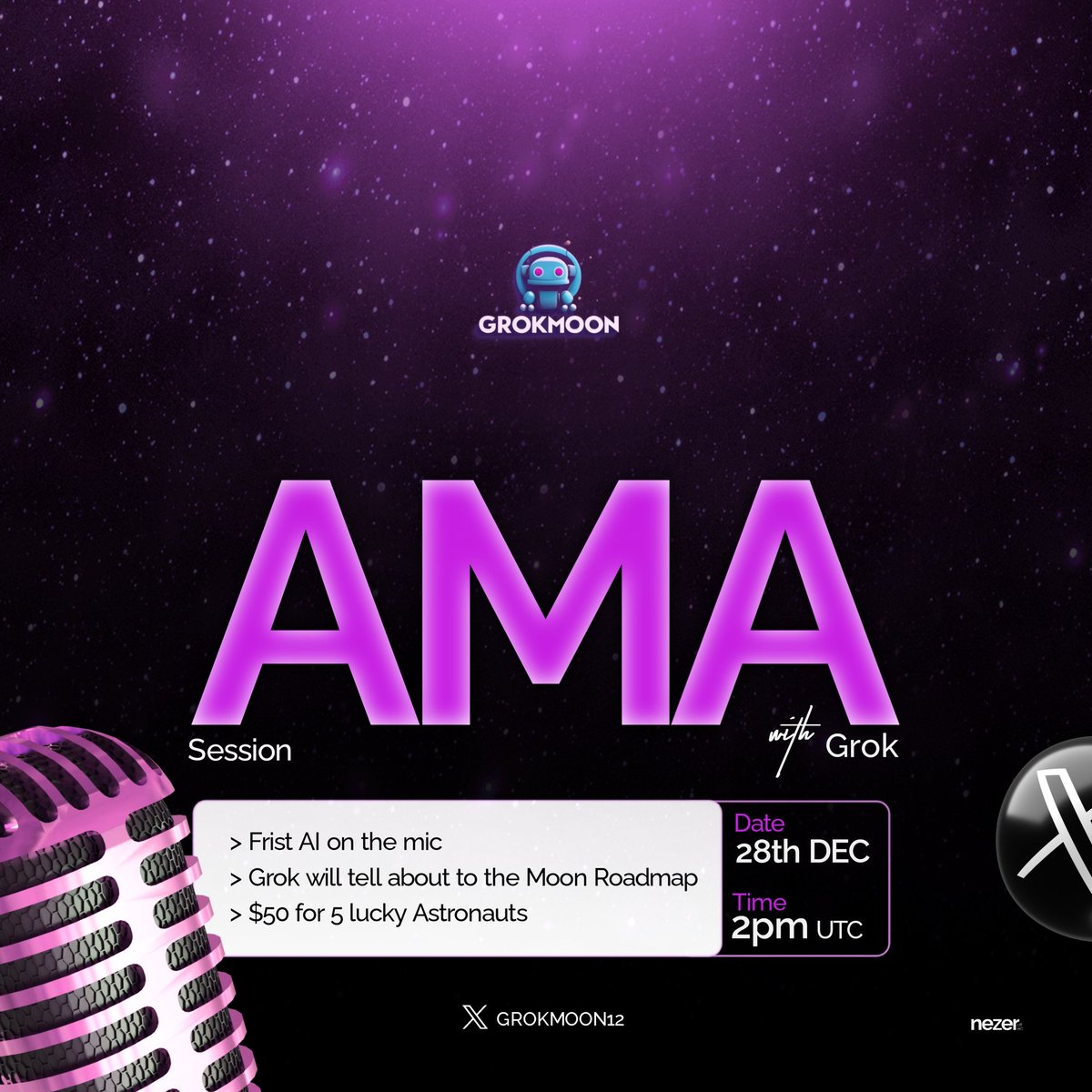 GROKMOON12's tweet photo. Hey #GrokMoon fam

We're having a Twitter AMA session tomorrow

Time: 2pm UTC

#Grok will tell about to the Moon roadmap

$50 for 5 lucky Astronauts with best questions

Join and talk with $Grok

Don't miss it 

Set your reminder link in the next tweet 👇

#Solana #Sol #Airdrop https://t.co/4QsUOx90qt