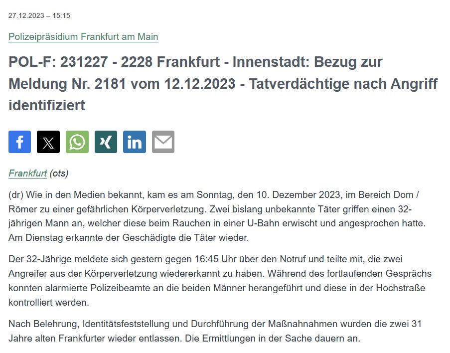 Polizei_Ffm's tweet photo. #Frankfurt
Gestern erkannte der Geschädigte die mutmaßlichen Täter in der #Innenstadt wieder und rief uns über den #Notruf110 zu Hilfe. Daraufhin kam es zur #Festnahme beider Tatverdächtigen.
PM: https://t.co/u0L0j2YqgH https://t.co/m2Fu5X99xp