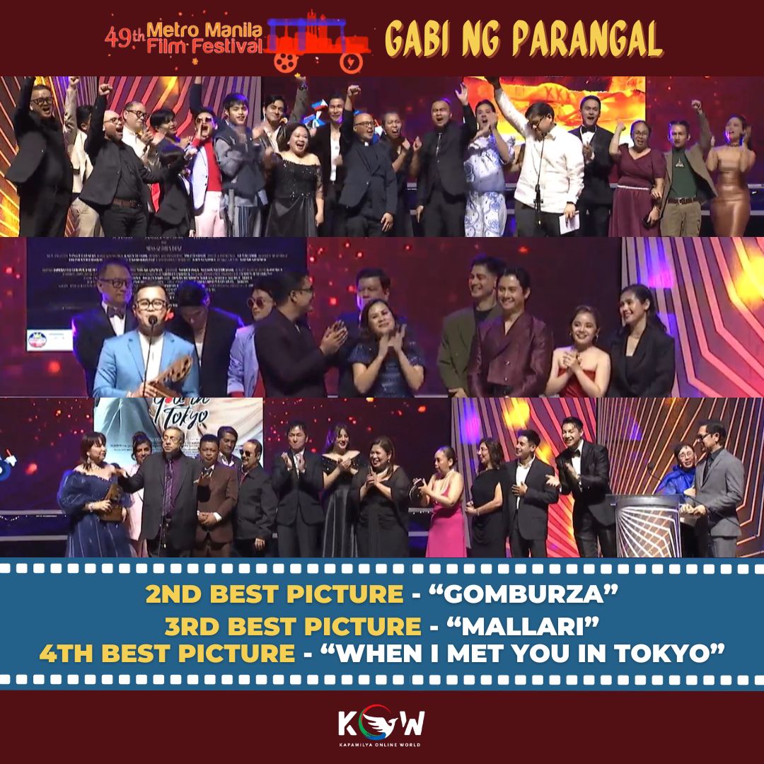 kowalerts's tweet photo. #MMFF2023 BEST PICTURE AWARD - #FireflyMovie

2nd - #GomBurZaFilm 
3rd - #MallariTheMovie 
4th - #WhenIMetYouInTokyo https://t.co/UizAdCU6SH