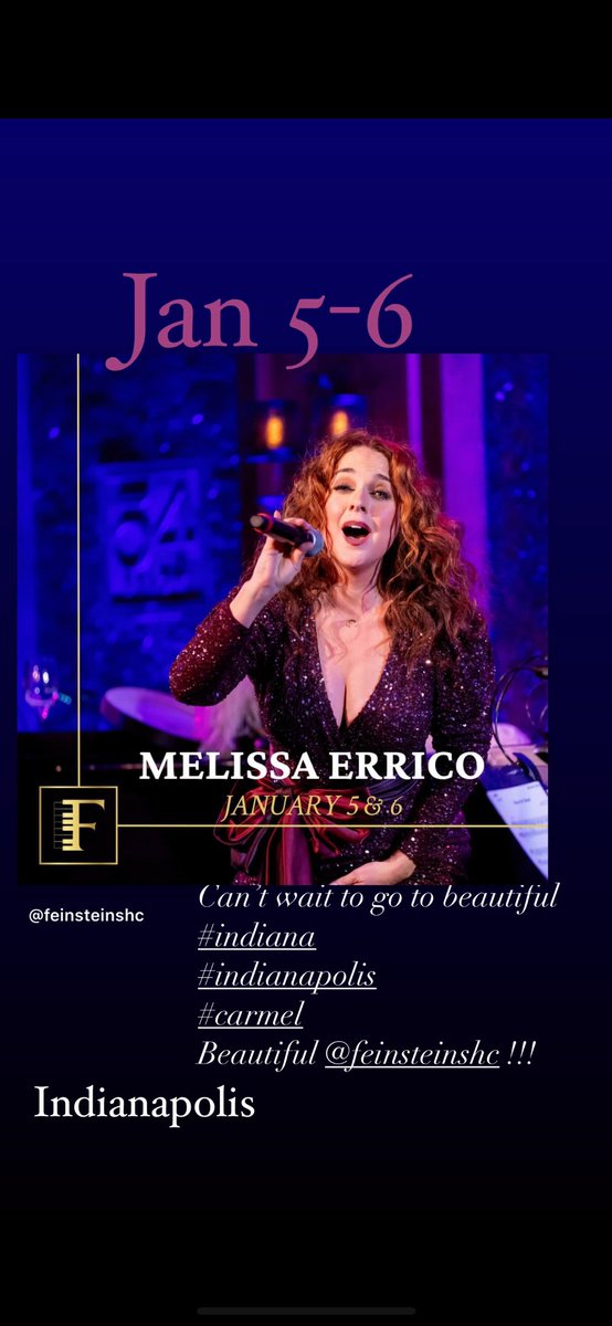 melissa_errico's tweet image. JUST ADDED

You there, Indianapolis? Spread word to your bloggers &amp;amp; papers for me… just added a last minute trip to Carmel.

Beautiful jazz band &amp;amp; lovely room at Feinstein’s 

Jan 5-6 at 7:30

#nightlife 
#Indianapolis #ShareIt #share 

We’ll have a lovely night together 🎶