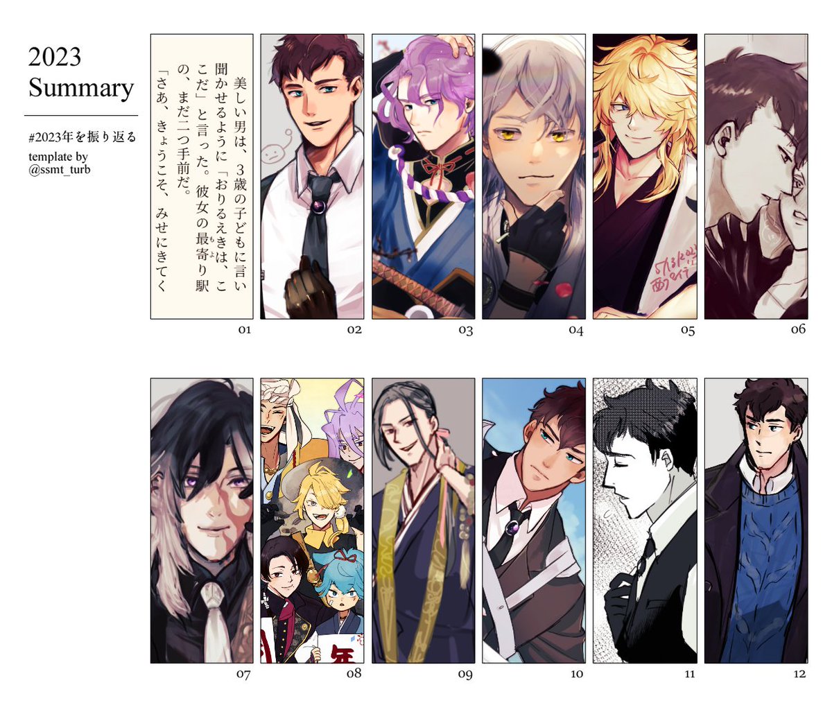 今年の二次創作まとめ とうらぶ絵は今年の2月ごろから、絵のリハビリかね描きはじめました(1月はなにもないので小説) 