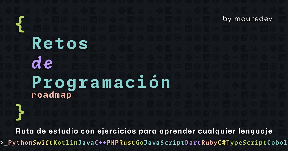 MoureDev's tweet image. ¿Qué lenguaje de programación te gustaría aprender o mejorar?
Ayer presenté el "Roadmap de Retos de Programación".
Una guía de estudio que servirá para aprender paso a paso todos los fundamentos de un lenguaje de programación con ejercicios prácticos.
Gratis y a tu ritmo ↓