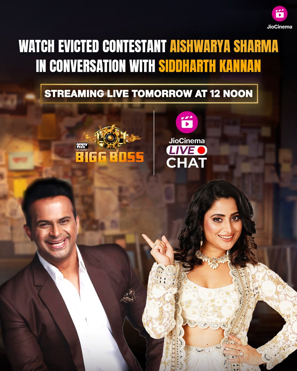 HotstarReality's tweet image. Milega Bigg Boss ke ghar ka inside scoop, jab @AishSharma812 ke saath baatein hongi khoob! Join as she talks about her interesting journey in this exclusive LIVE chat with @sidkannan tomorrow at 12 Noon, only on JioCinema.

#SiddharthKannan #AishwaryaSharma