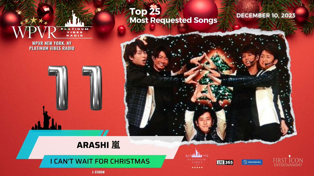 WPVR NYC - TOP 25 MOST REQUESTED SONGS #11 - Week of 12/24/23

ARASHI 嵐 - I Can't Wait for Christmas

#wpvr #wpvrtop25 @arashi5official
#ARASHI #嵐ラジオリクエスト #嵐 #jpop #嵐特番OA_WPVR #嵐を世界に連れて行こう #christmassong 

platinummusicmagazine.com/wpvr-ny-platin…