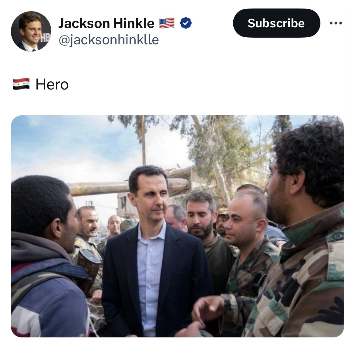 Bashar Assad killed over half a million Syrians. “Hero” 😕