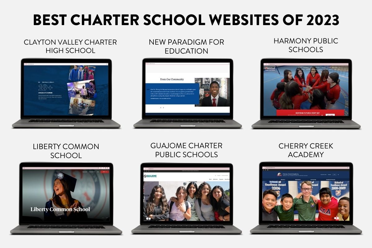 Finalsite's tweet image. In our latest blog post we highlight some of our favorite #CharterSchool websites that launched this past year! Check it out → bit.ly/3TDkOQg

Kudos to these schools👏
@claytonvalley @NPFESchoolsDET @HarmonyEdu @LibertyCommon @GuajomeSchools @CCA_K8
