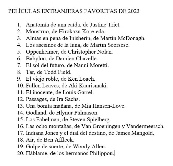 ocanajavier's tweet photo. Mis películas extranjeras favoritas del año 2023. Estrenadas en España comercialmente, en cines o en plataformas, entre enero y diciembre. https://t.co/RlgaVOAWYR
