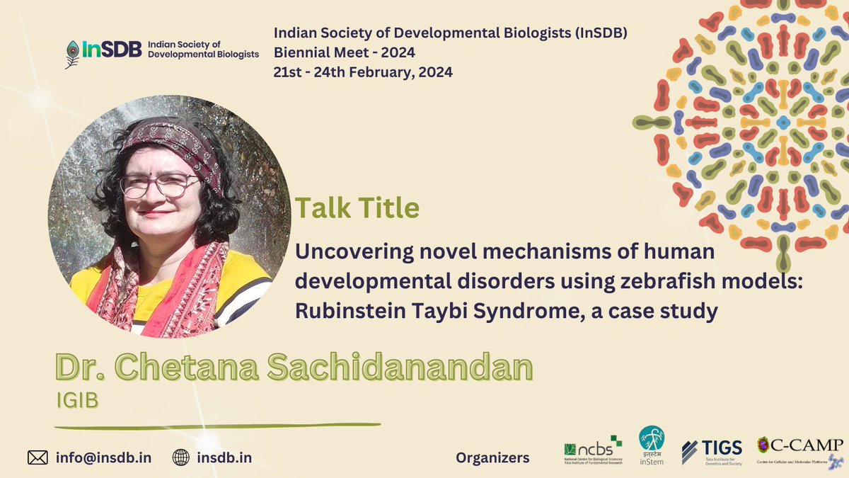 InSDB_79's tweet photo. Joining us next is Dr Chetana Sachidanandan from IGIB. Her lab uses the zebrafish model to study neurodevelopmental disorders. Using this model, they dig deep into the molecular and cellular defects that lead to such diseases. 
We look forward to her talk at #InSDB2024! https://t.co/0P9rCGHa0U