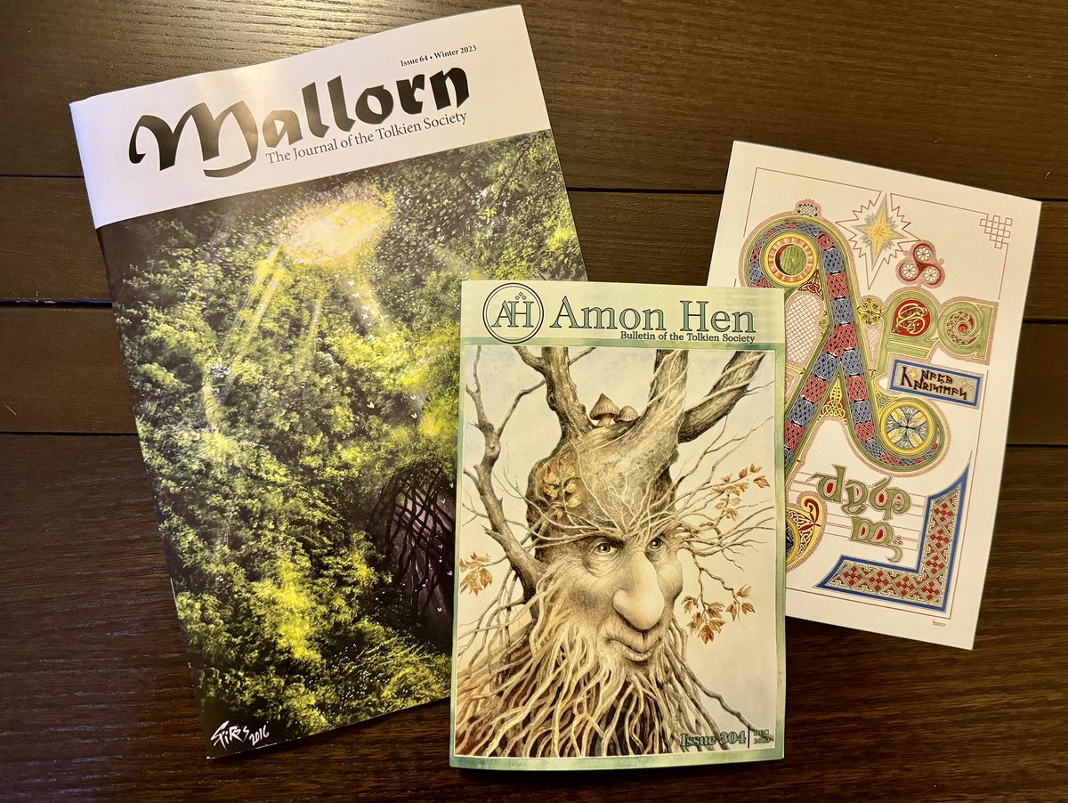 Lovely to receive my Mallorn, Amon Hen and Christmas card today - a bit delayed but it’s my fault: I didn’t notify the @TolkienSociety about my change of address in time, but thank goodness for mail redirection! 1/2