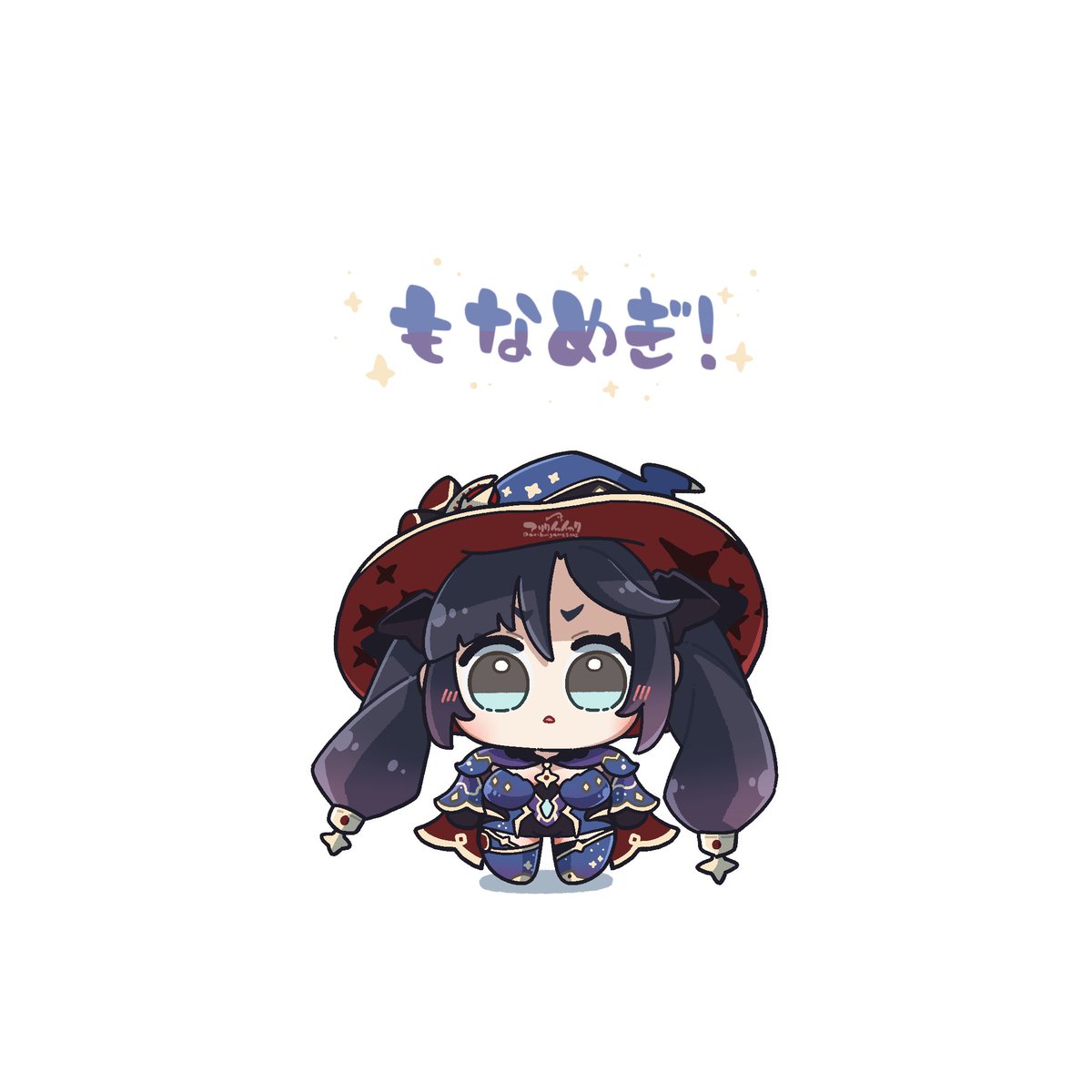 mona (genshin impact) 1girl hat solo witch hat chibi twintails white background  illustration images