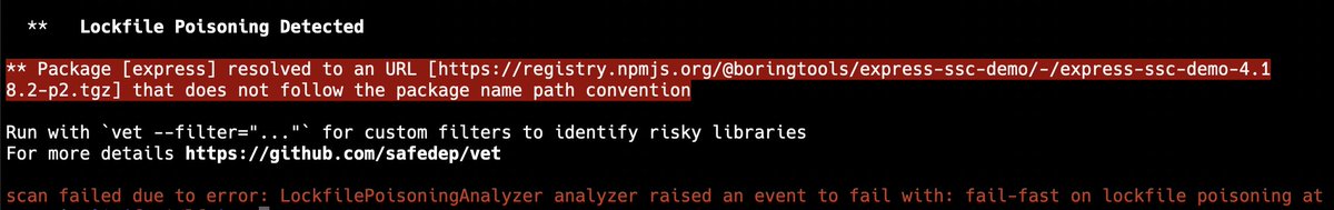 abh1sek's tweet photo. New feature alert! vet now support detecting lockfile tampering related attacks for the npm ecosystem. A blog post coming soon to describe the attack in detail.

https://t.co/SZavyaJjDg

#supplychain #Security #malware https://t.co/cfFods5tqn