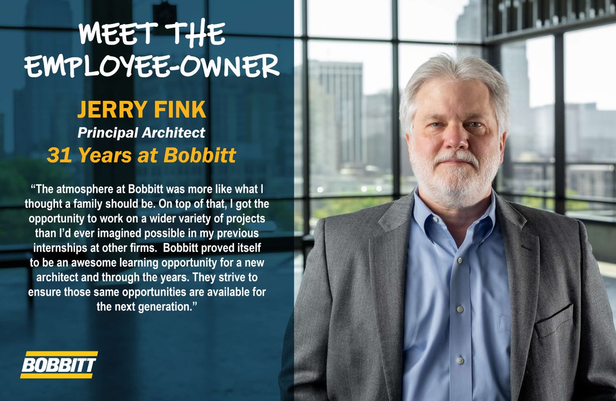 Principal Architect Jerry Fink shares the why behind his 31-year career journey at Bobbitt! We are grateful for his enduring commitment and leadership that has enriched our team throughout the years. #EmployeeOwnerSpotlight