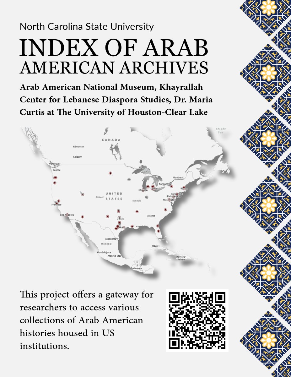 KhayrallahNCSU's tweet photo. The Index of Arab American Archives is a collaborative effort to streamline research on the history of the Mahjar. Learn about Danny Thomas, Khalil Gibran, Etal Adnan, and many more legendary faces from Arab American history: https://t.co/2JI4rIGurL https://t.co/c7lynbM1wd