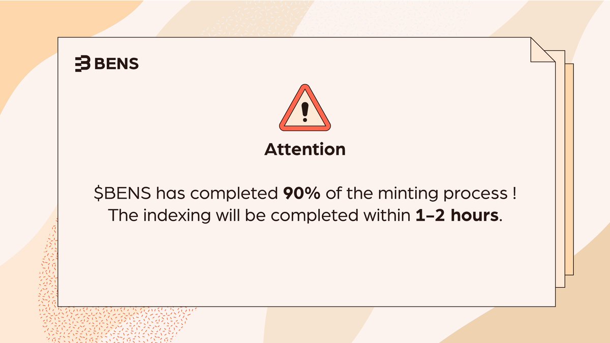Bens_ink's tweet photo. Due to RPC node congestion and indexing speed lagging behind on-chain minting, our on-chain analysis shows that we've reached 90% process. 🎉🎉

Please mint appropriately, the market will be online soon.
#bens