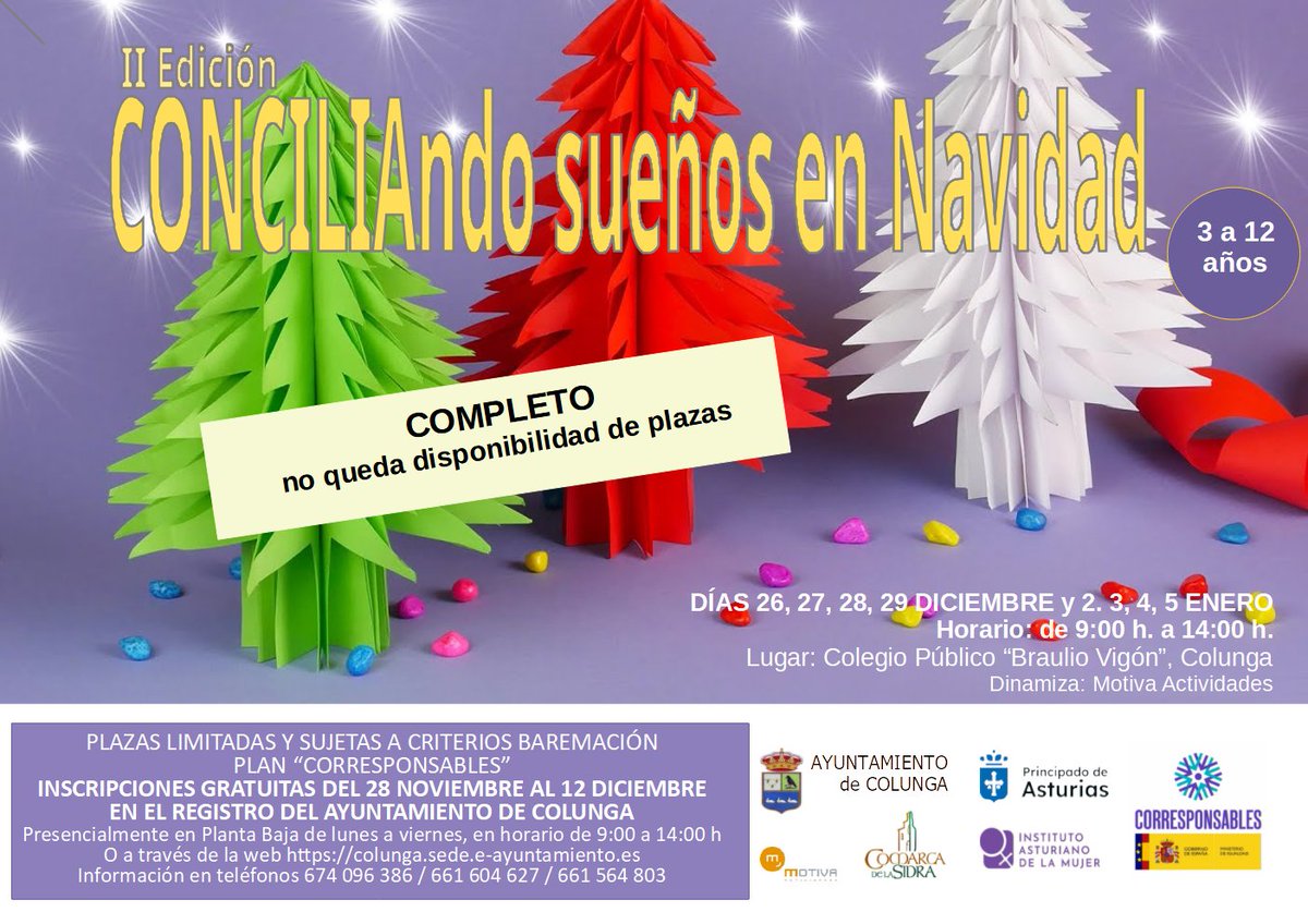 Continua la 2ª edición de 'conciLIANDO SUEÑOS EN NAVIDAD', en el marco del Plan Corresponsables financiado por el Ministerio de Igualdad y el Principado de Asturias. 
 #AytoColunga #ServicioSocialesColunga #CulturaColunga #cdtlllastrescolunga #BibliotecasMunicipales #motivac