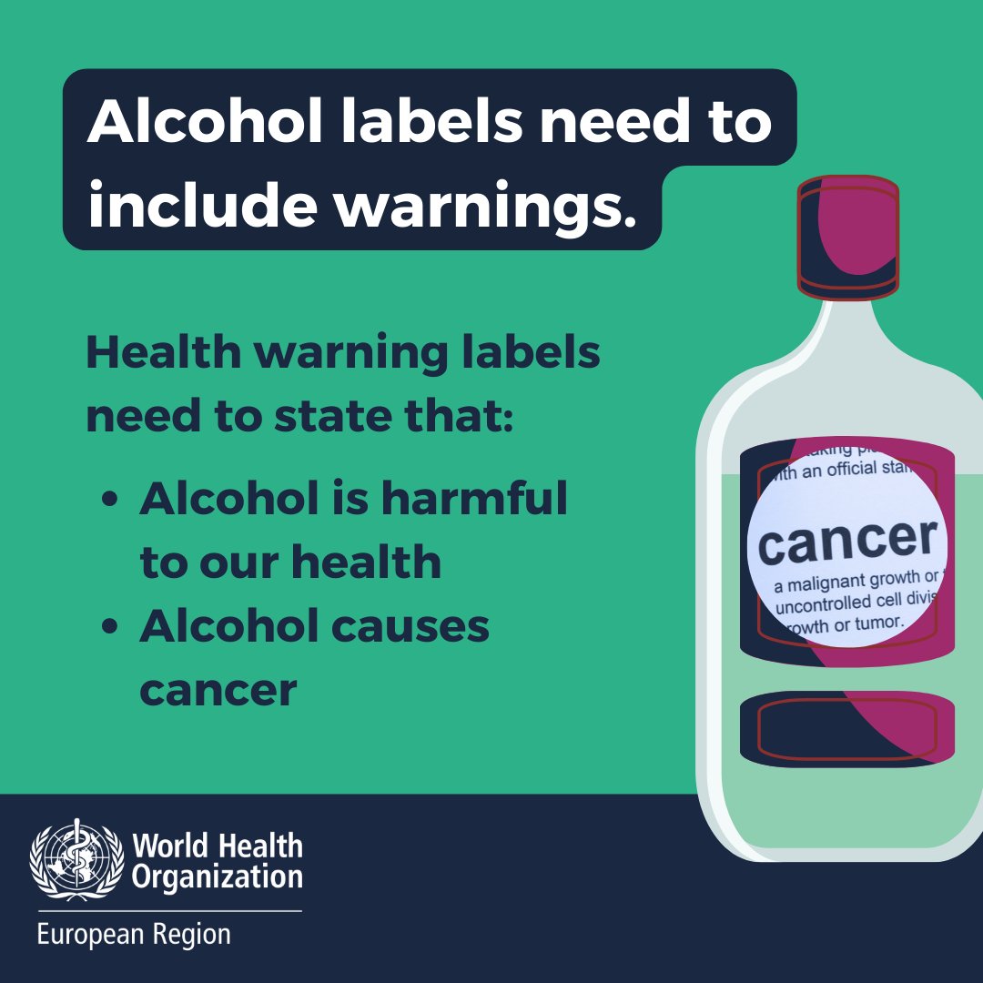 1 in every 10 deaths in the Region is the result of alcohol use. 

Alcohol labels are not good enough.

Health warning labels need to state that alcohol is harmful &amp; causes 7 types of cancer, including breast &amp; colorectal cancer.

<a href="/AwarhEurope/">AWARH Europe</a> <a href="/Movendi_Int/">Movendi International</a> <a href="/SHAAPAlcohol/">SHAAP</a> @CarinaFB