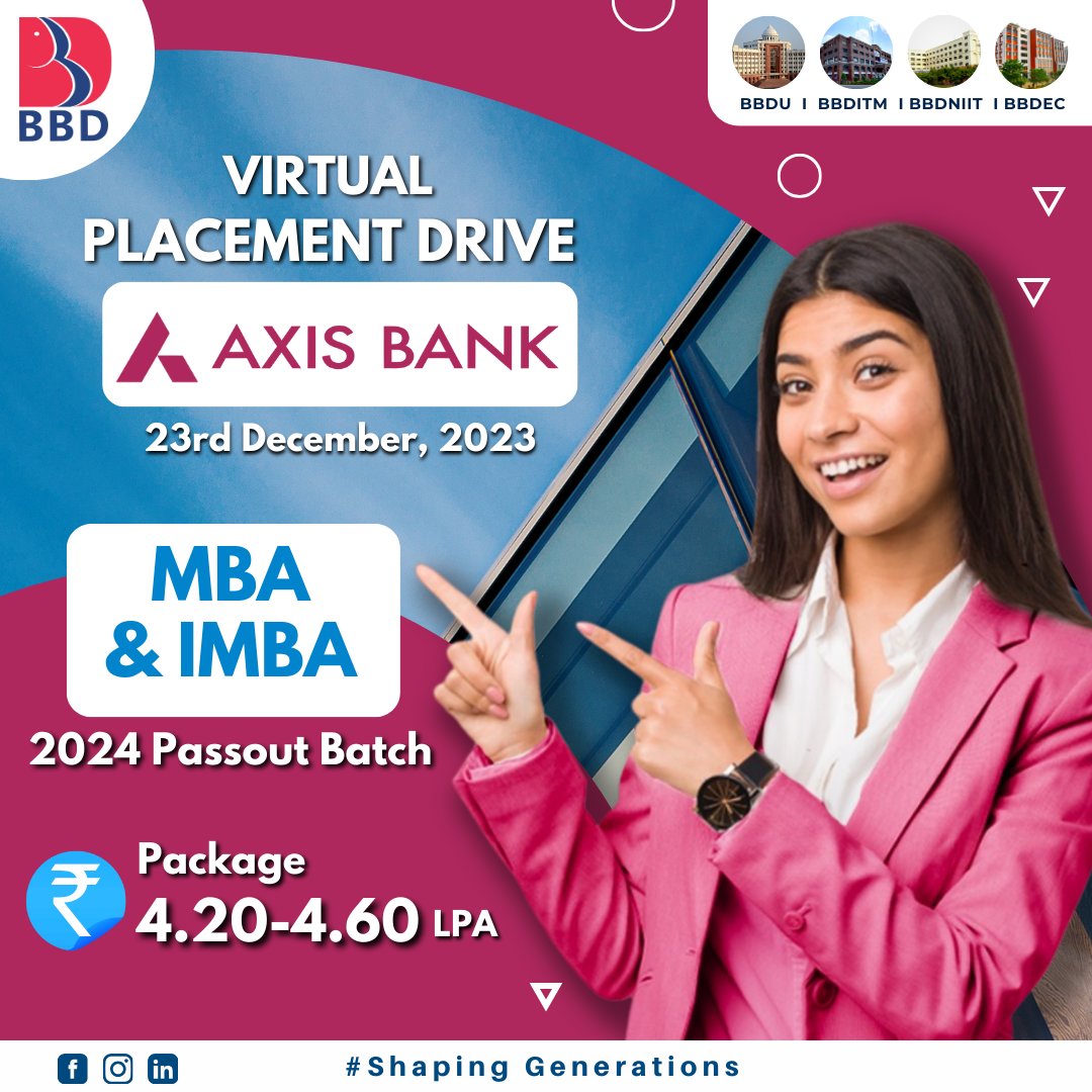 BBD_UNIVERSITY's tweet image. Looking back on our successful Virtual Placement Drive held on 23rd December 2023 for the 2024 Batch passouts! We had the privilege of hosting #AxisBank, #Acmegrade, and #IPHTechnologies

 #BBDGroup. #CampusPlacement #JobOpportunity #TechGeek