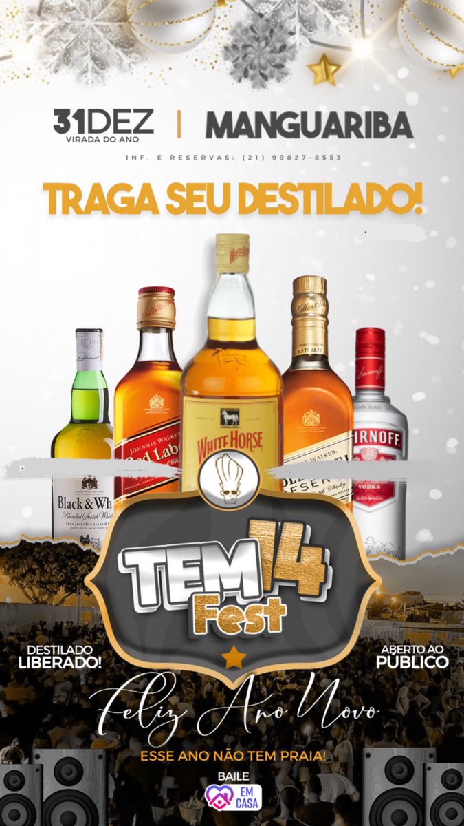 Alô tropa p/ alegria de todos está liberado os destilados. 🙌🏽

- Whisks, Vodka, Gin. ✅

- Proibido a entrada de cerveja e energético 🚫 

Contamos com vocês p/ fazer esse ano novo ser fod@. 🎉🎉🎉