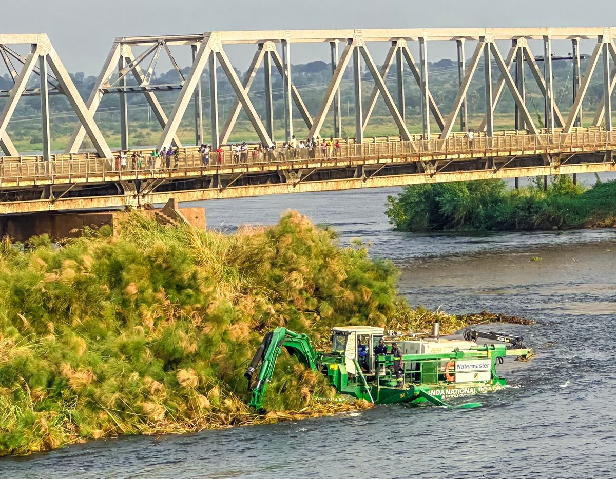 UgandaMediaCent's tweet photo. IN ACTION π¬ | The 'monster' aquatic dredger has commenced its operations, effectively clearing the floating vegetation that surrounds the Pakwach bridge.
#GoUworks https://t.co/X2PStZVzpI