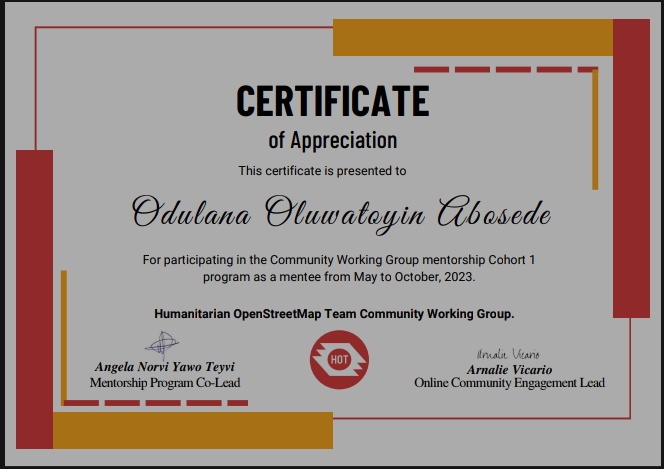 Odulana_Toyin's tweet image. Thank you @hotosm for the Community Working Group Mentorship Program 😊, it was great participating as a mentee, and grateful for the awesome Support from my program mentor @MunirSpatial .
#Mentorship #OpenSourceMapping #CapacityBuilding #Research