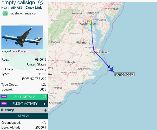 SirListenalot's tweet photo. 1425z #B752 #AE4AE6 #SAM46 en route Andrews - San Juan https://t.co/jHHXwxqEpW