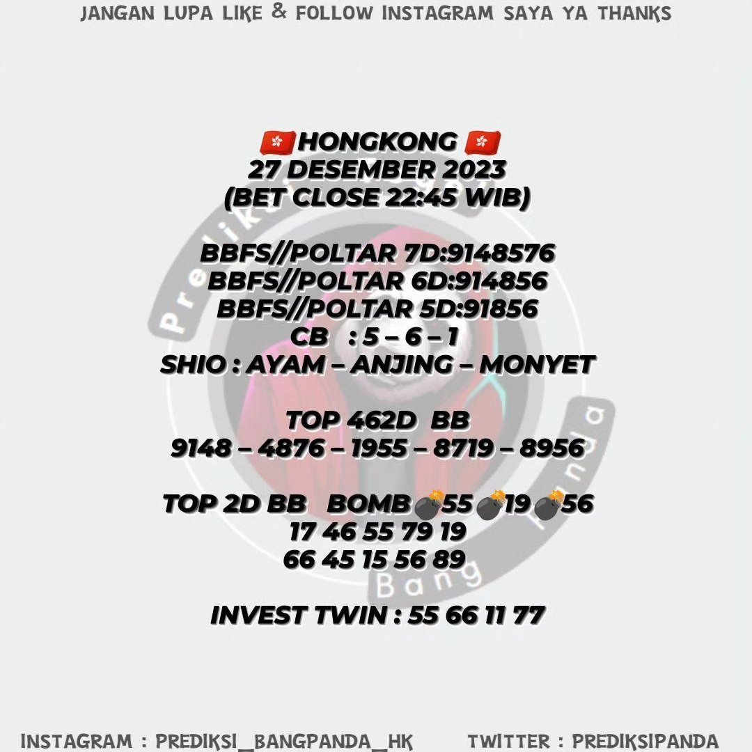 PrediksiPanda's tweet photo. HONGKONG 27 / 12 / 2023
PREDIKSI INI TANPA MAHAR DAN TIDAK DI PUNGUT BIAYA APA PUN, silakan ikut jika berminat. #inatoto #inatogel #bocorantogelsgp #bocoranhk #bocoranhongkong #syairtogel https://t.co/s0QN2vYux6