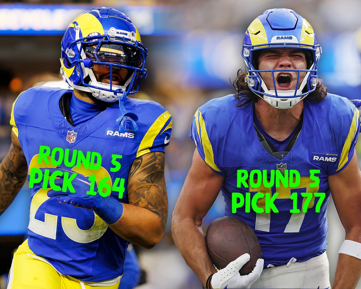 NFLonCBS's tweet photo. The @RamsNFL have found 5th round gems in both of the last 2 drafts 🤯

2022 - Kyren Williams
2023 - Puka Nacua